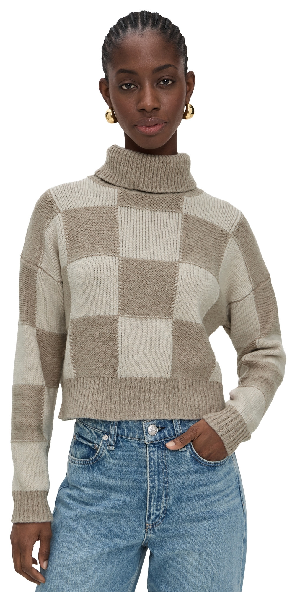 Splendid Thea Checkerblock Sweater P Oak H/Cap Htr XS | Shopbop