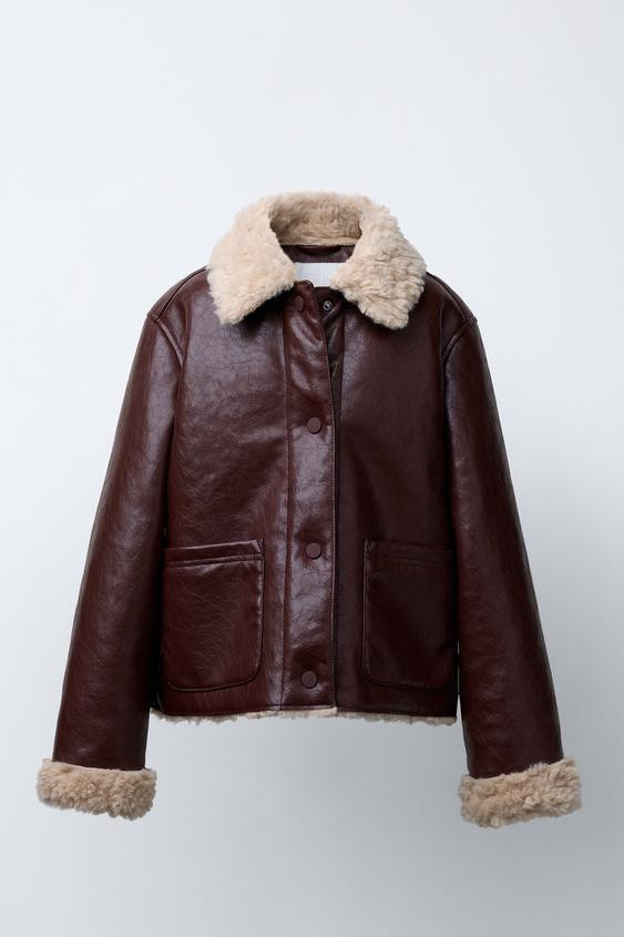 DOUBLE FACED FAUX LEATHER AND FLEECE JACKET | Zara US