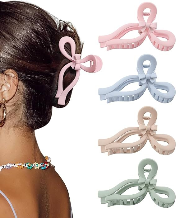 4 PCS Bow Hair Clips for Women Bow Claw Clip 5" Large Hair Claw Clips for Thick and Long Hair Cut... | Amazon (US)