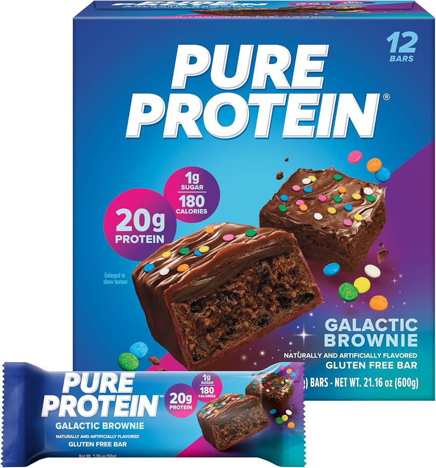 Pure Protein Bars, Galactic Brownie, High Protein, Low Sugar, Gluten Free, Nutritious Snack, 1.76... | Amazon (US)