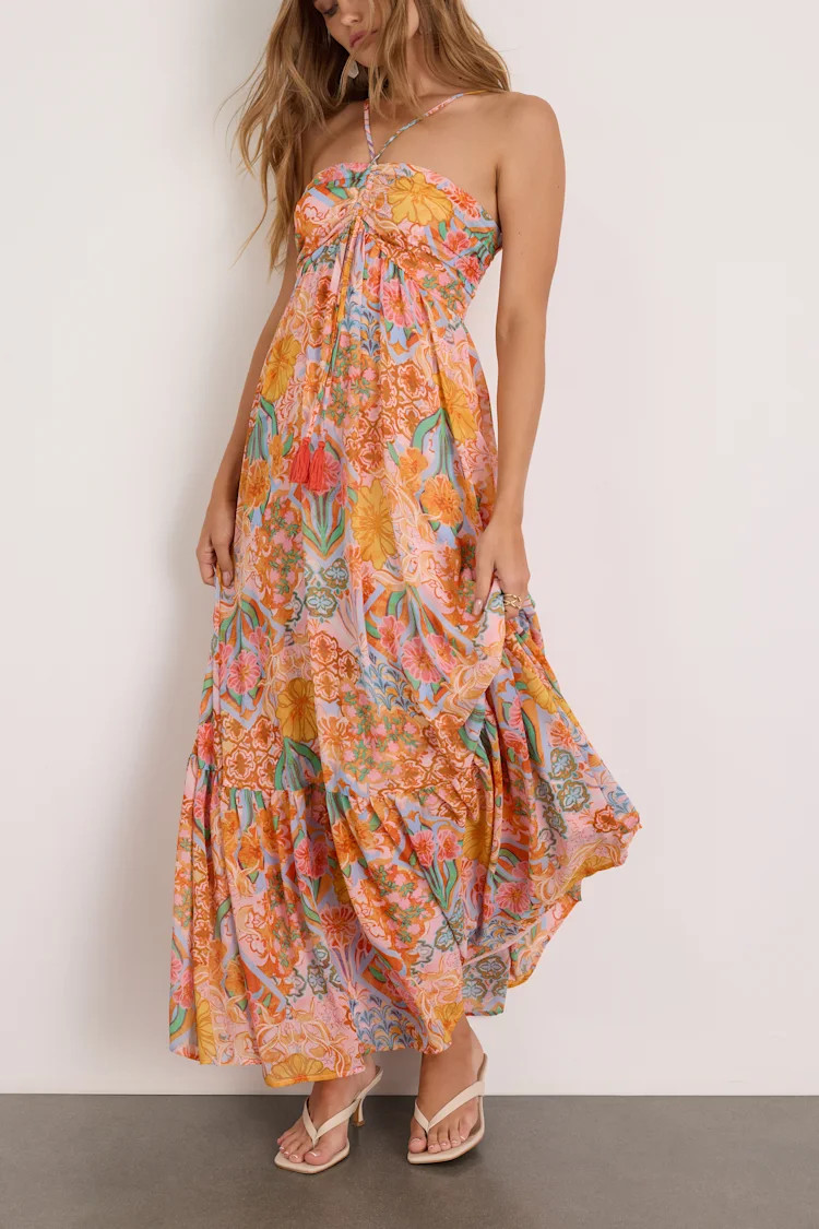 Grace Bay Blush Multi Boho Print Halter Maxi Dress | Resort Wearing | Lulus