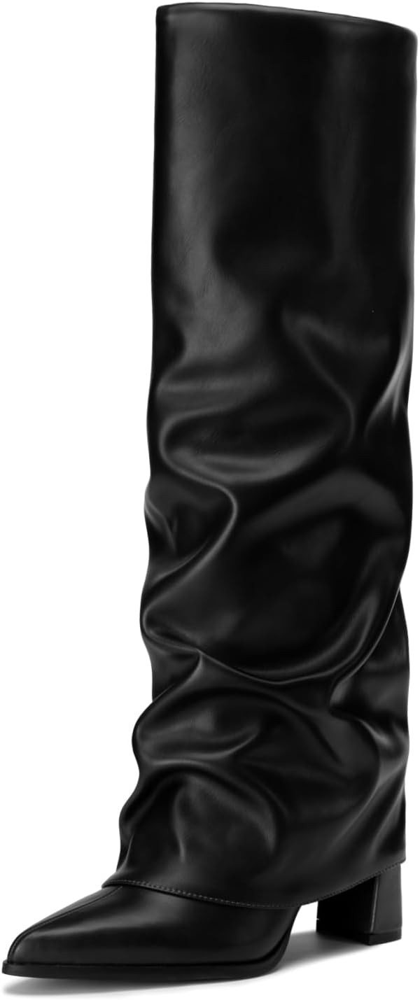 Knee High Boots Women Chunky Fold Over Tall Boots | Amazon (US)