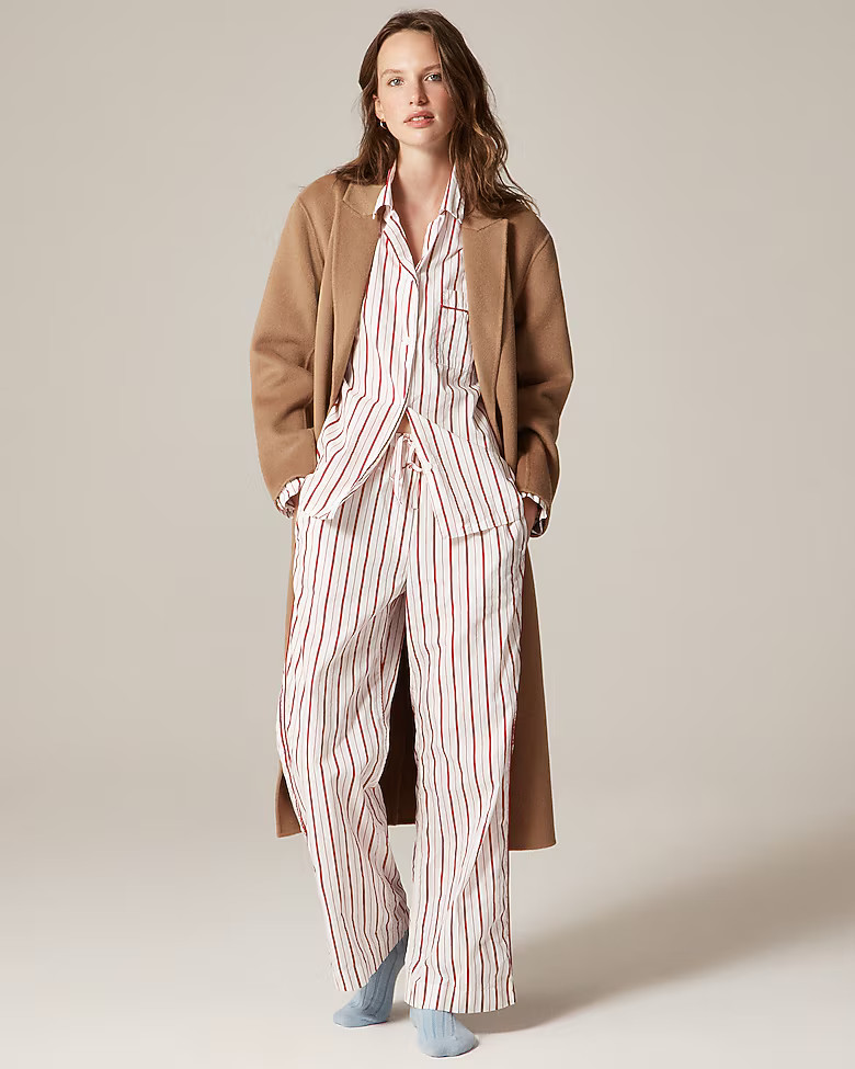 Cotton poplin long-sleeve pajama pant set in peppermint stripe | J. Crew US