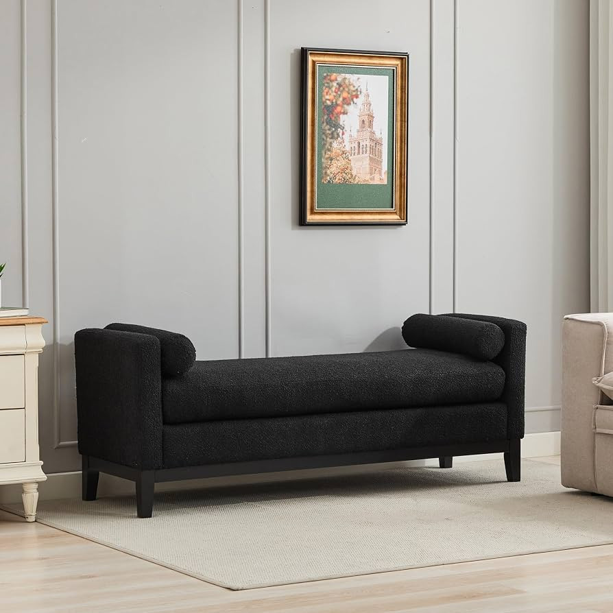 GDFStudio 66.34" Boucle Upholstered Bench with Wood Legs, Daybed Ottoman with 2 Bolster Pillows, ... | Amazon (US)
