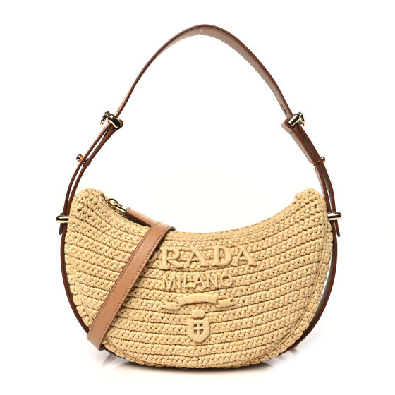 Yarn Raffia Effect Crochet Arque Shoulder Bag Natural | FASHIONPHILE (US)