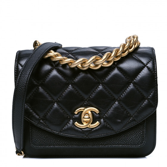CHANEL Calfskin Caviar Quilted Mini Chain Handle Flap Black | Fashionphile