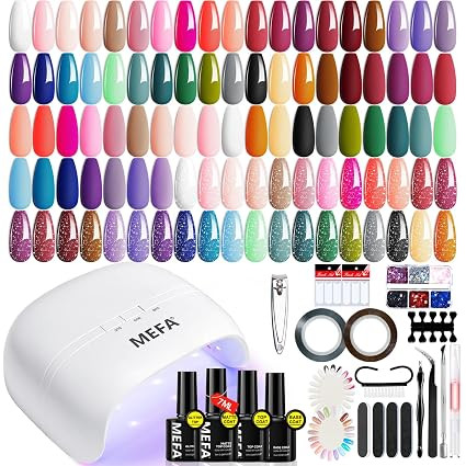 MEFA 60 Pcs Gel Nail Polish Kit with U V Light, 32 Colors Classic Popular Nail Kit Soak Off Nail ... | Amazon (US)