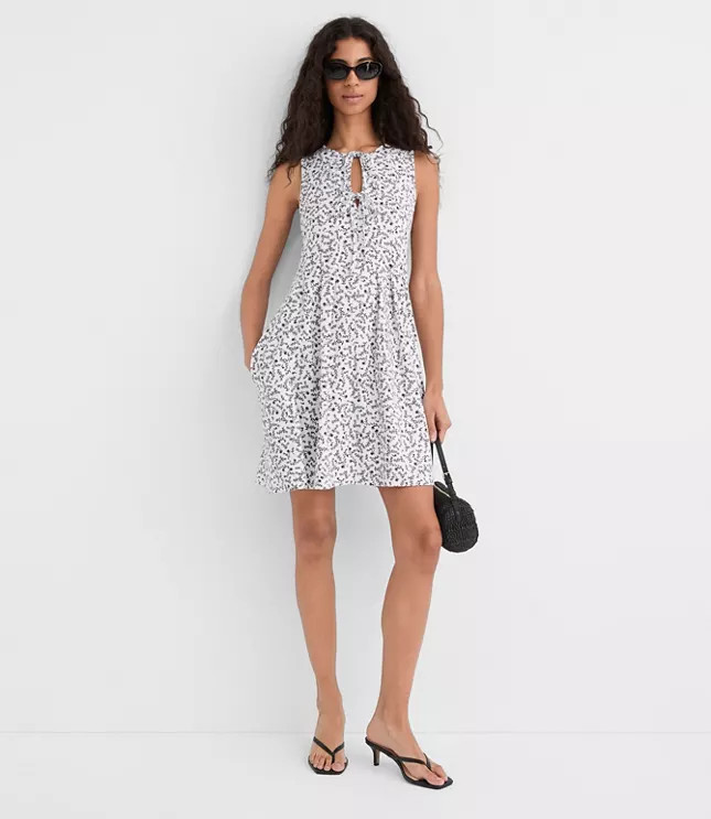 Floral Pintucked Bow Mini Pocket Dress | LOFT