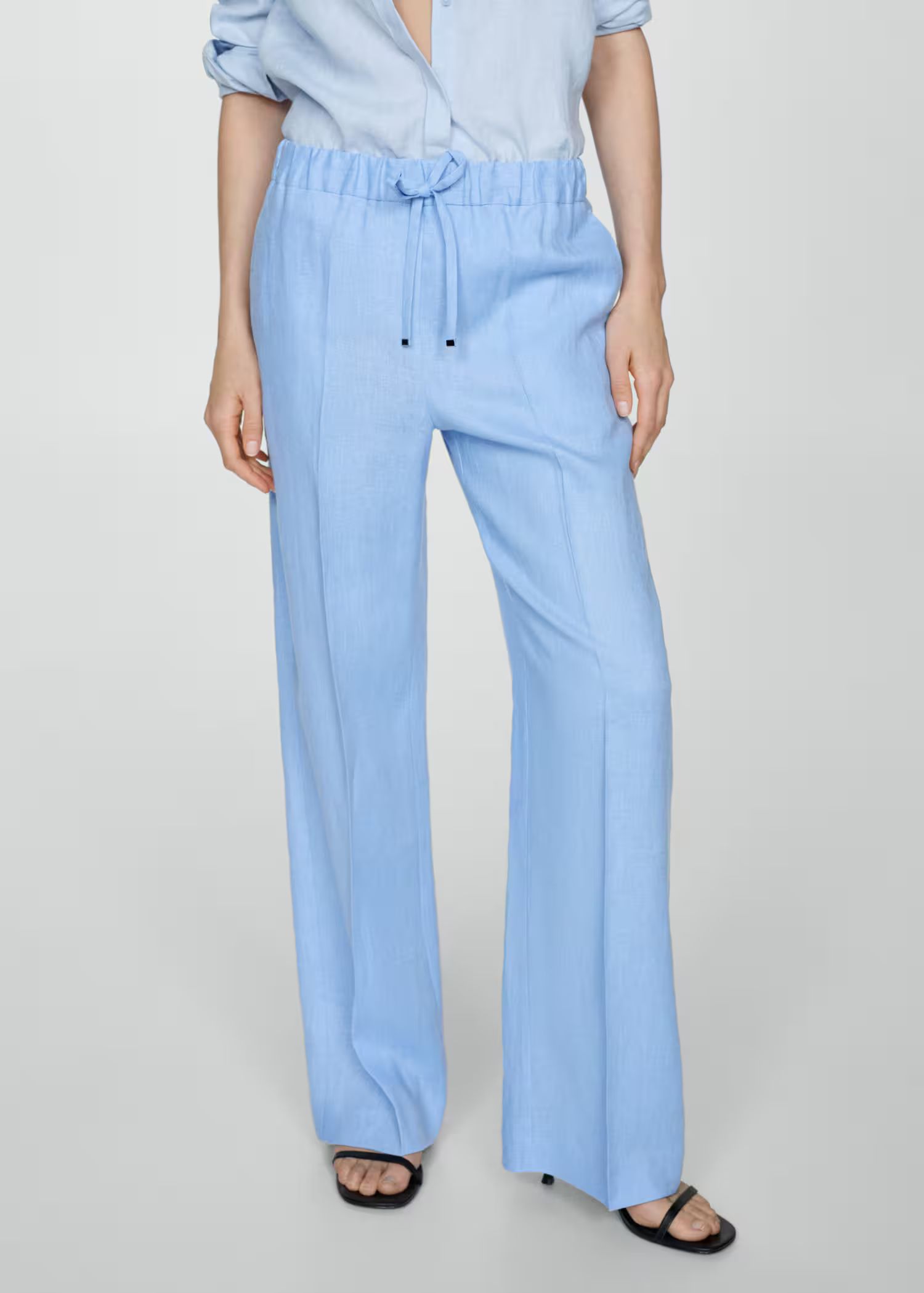 Linen-blend elastic waist trousers | MANGO (US)