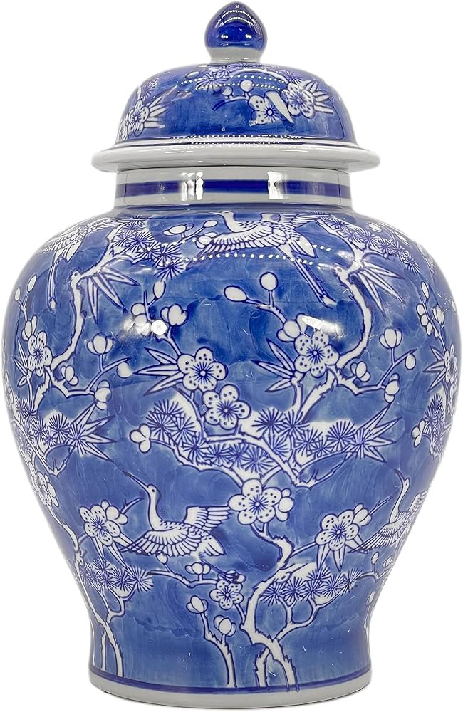 Galt International Blue & White Floral Crane Chinoiserie Jar 12" w/Lid - Ginger Jar, Tea Storage,... | Amazon (US)
