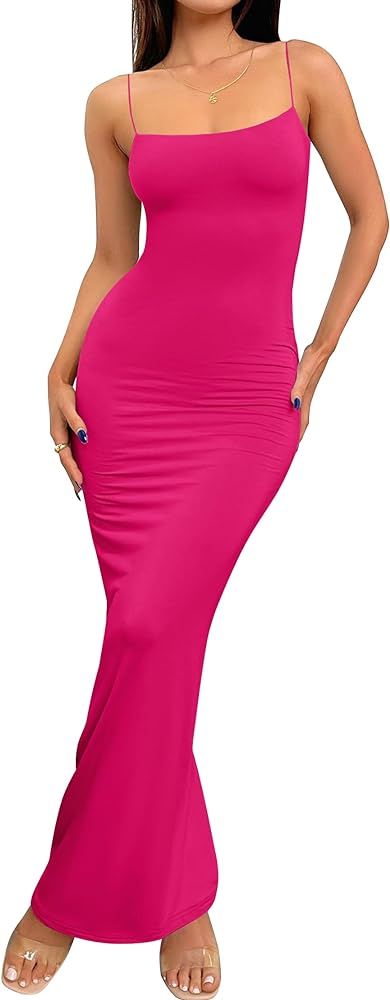 ZESICA Women's Spaghetti Strap Bodycon Maxi Dress 2024 Summer Sleeveless Backless Cocktail Weddin... | Amazon (US)