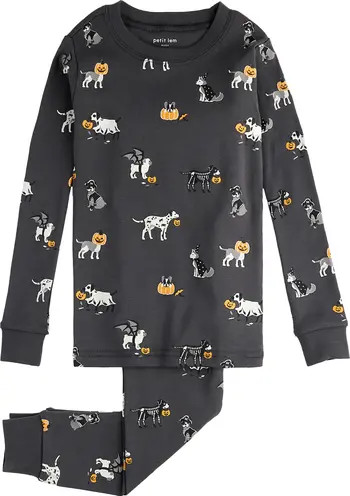 Petit Lem Kids' Howl-oween Glow in the Dark Organic Cotton Fitted Two-Piece Pajamas | Nordstrom | Nordstrom