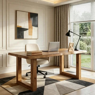 63" Solid Wood Executive Desk, Live Edge Computer Desk With 1.97" Thick Top For Home Office | Wayfair North America
