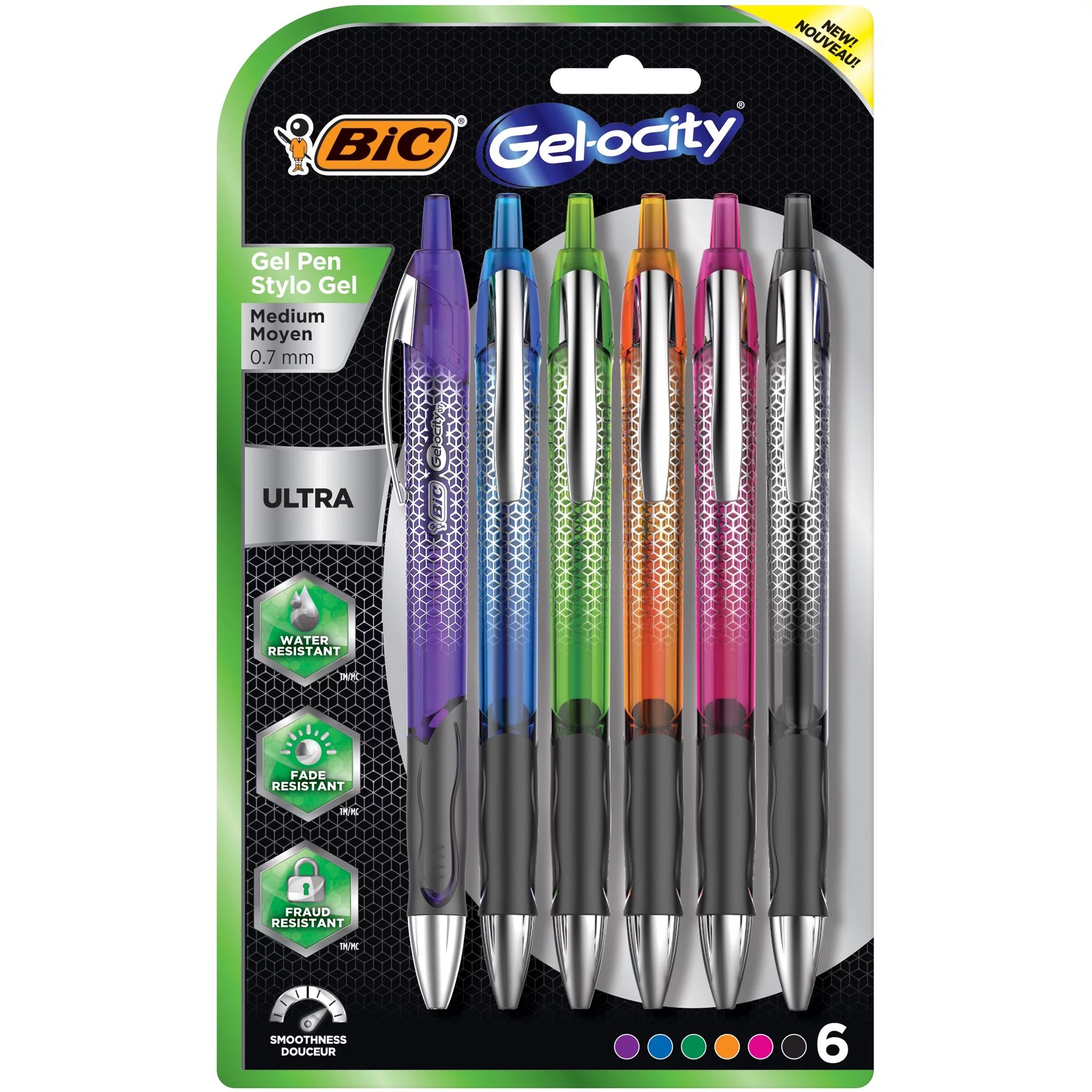 BIC Gelocity Quick Dry Retractable Fashion Gel Pen, Medium Point, Assorted Colors, 6 Count - Walm... | Walmart (US)