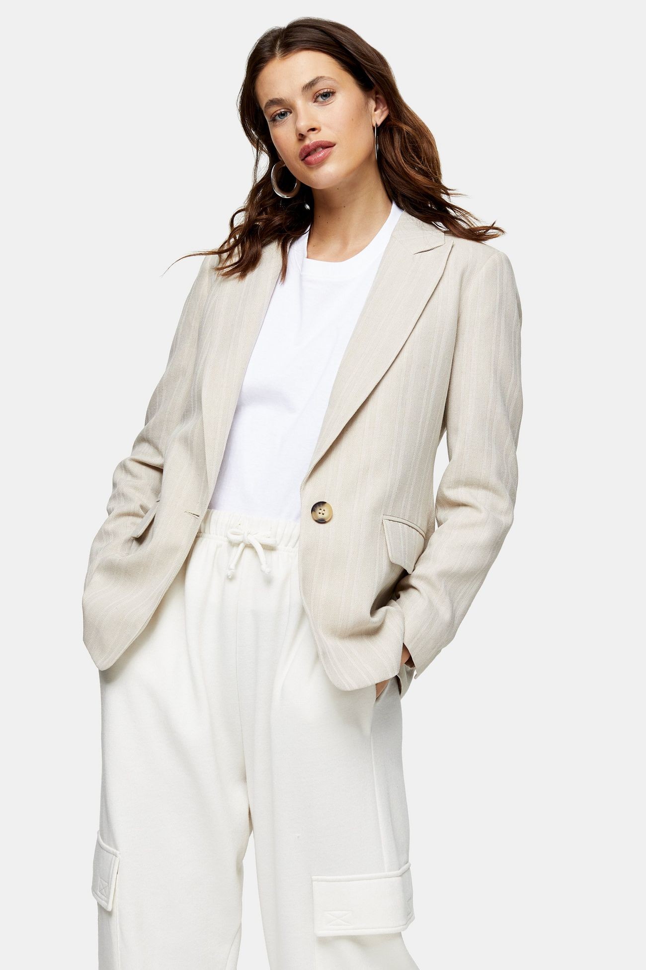 Oat Single Breasted Blazer With Linen | Topshop US
