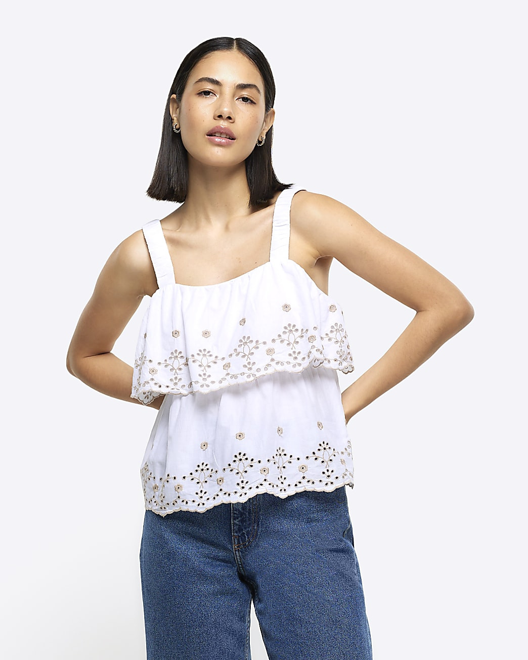 White Broderie Cami Top | River Island (UK & IE)