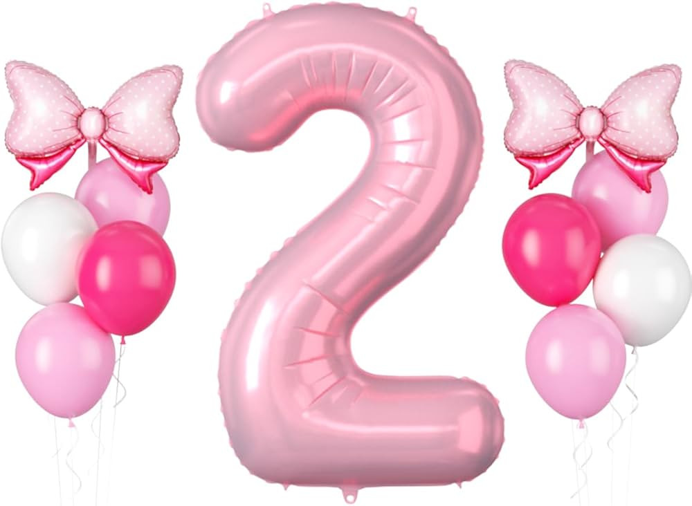 Pearl Pink Number 2 Balloon, 40 Inch 2nd Birthday Balloons, 11Pcs Macaron Pink White Latex Balloo... | Amazon (US)