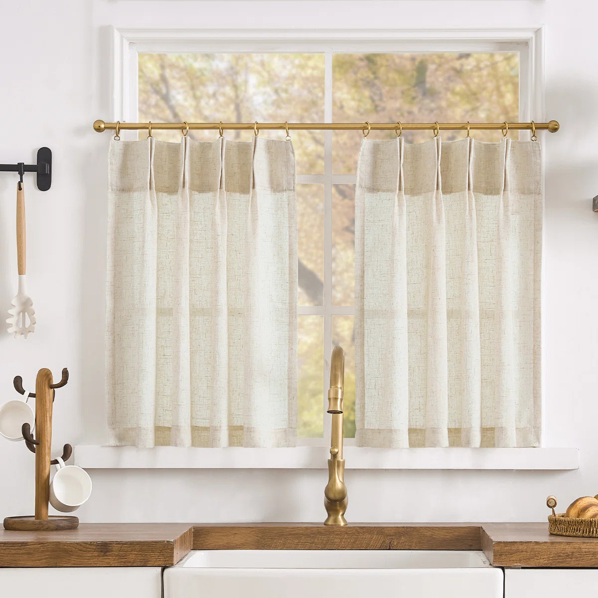 Linen Pinch Pleated Kitchen Curtains Tier Curtains Light Filtering Small Window Drapes for Kitche... | Wayfair North America