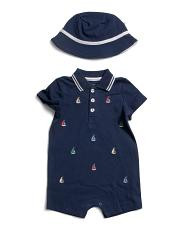 Newborn Boys Sailboats Romper With Matching Hat | TJ Maxx