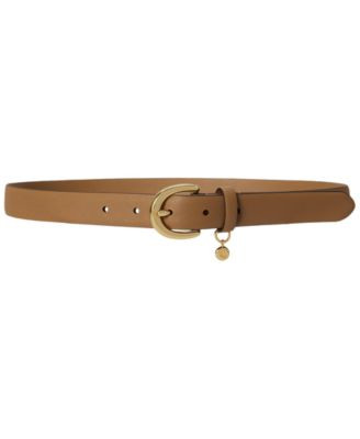 Lauren Ralph Lauren Charm Crosshatch Leather Belt - Camel/Polished Brass | Macy's