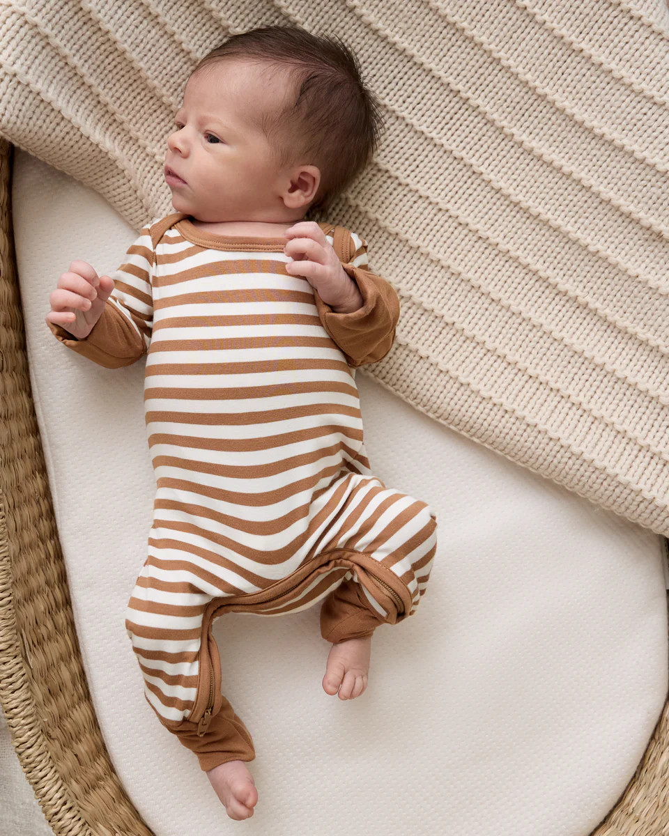 Chestnut Brown Stripe Crescent Zippy | Little Sleepies