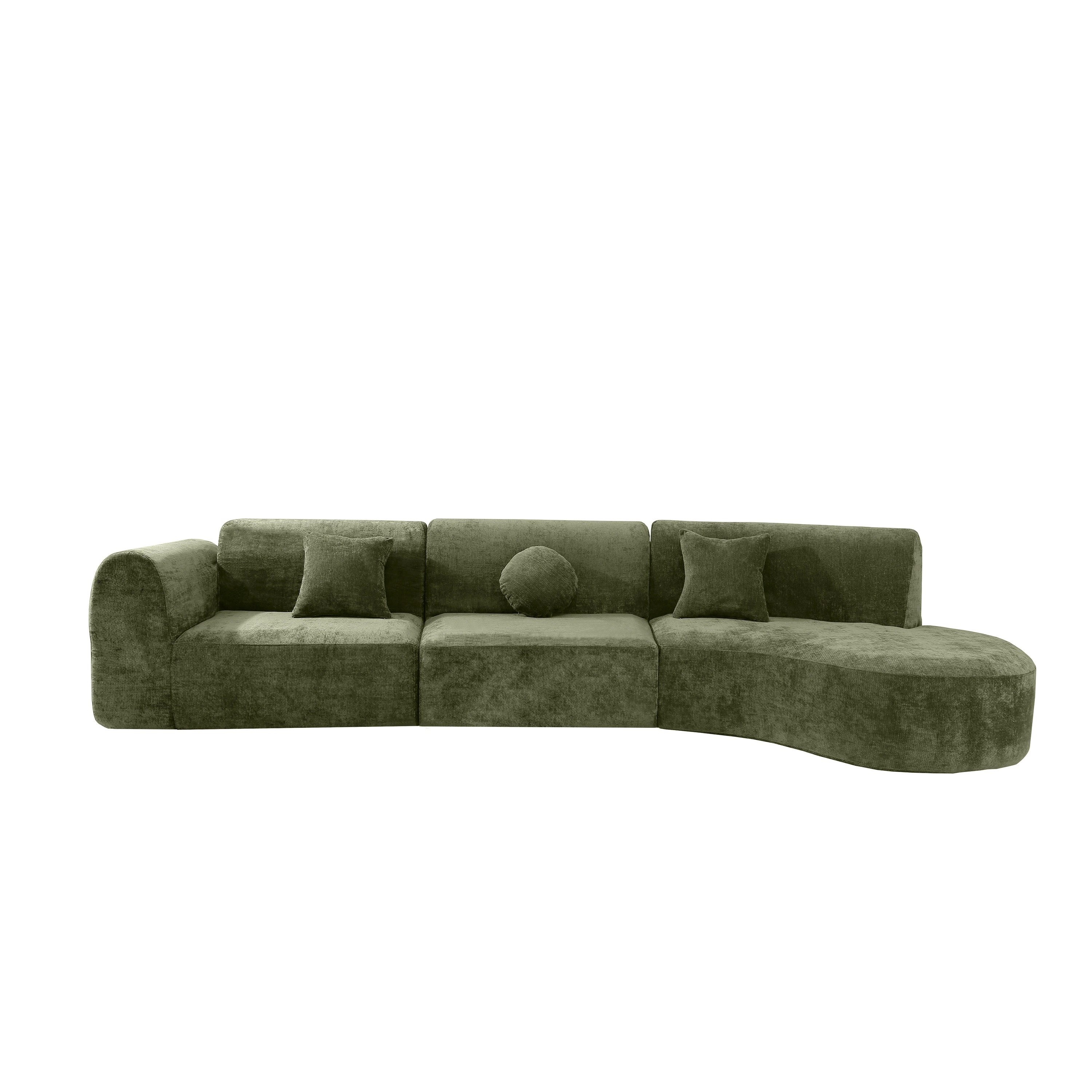 Horizons Prime 140 inch Green Foam Modern Curved Sectional Sofa with High-Density Fully Compressed Sponge and Chaise Lounge Polyester one_size | Lowe's