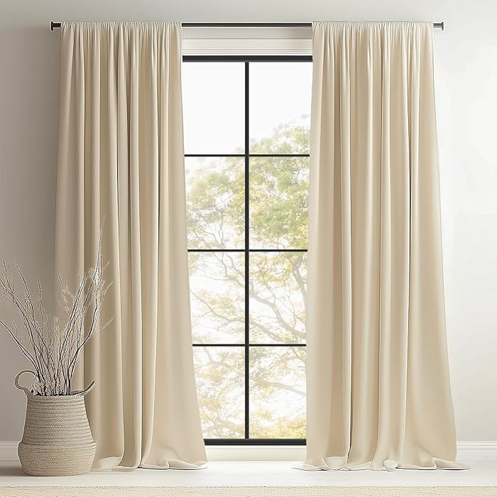 Topfinel Beige Cream Velvet Blackout Curtains 84 Inches Long, Ivory Room Darkening Thermal Insula... | Amazon (US)