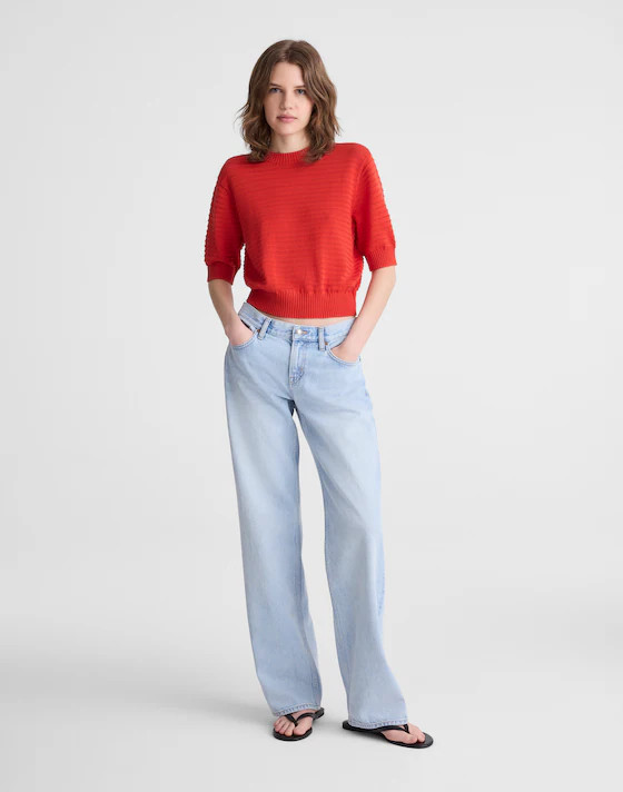 Textural-Stitch Crewneck Sweater in 100% Cotton | Madewell