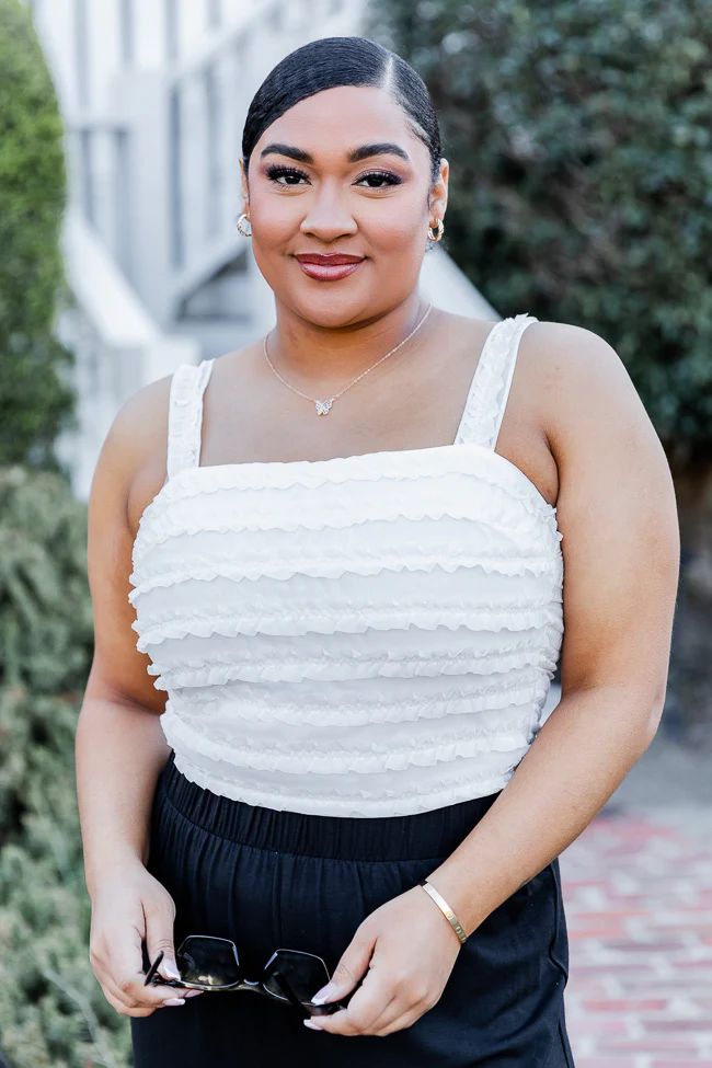 Talk To Me Ivory Ruffle Detail Tank FINAL SALE | Pink Lily