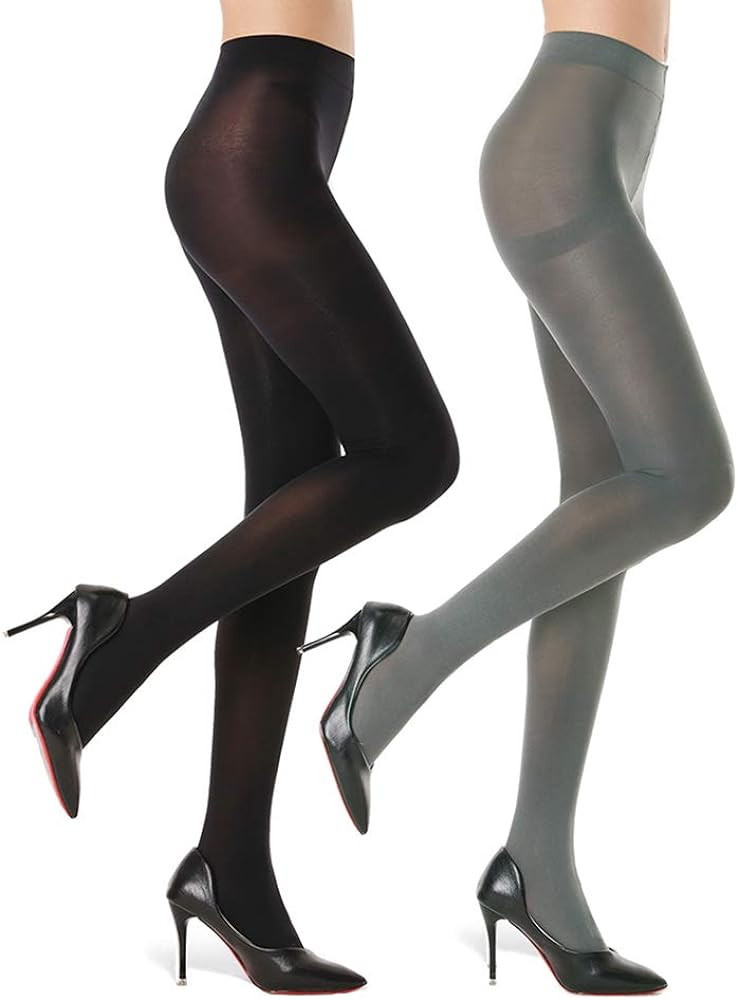 G&Y 2 Pairs Semi Opaque Tights for Women - 70D Microfiber Control Top Pantyhose (M,Black & Grey) ... | Amazon (US)