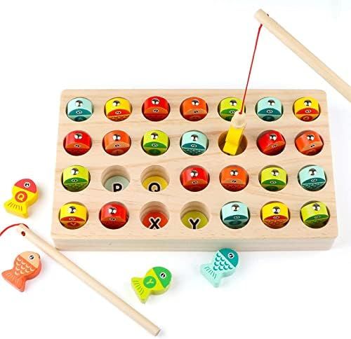 Haktoys Wooden Magnetic Fishing Game Toy Set, Premium Alphabet Sorting Color Puzzle Montessori Le... | Amazon (US)