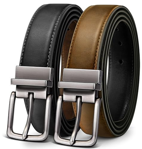 BULLIANT Men's Belt,Reversible Belt Adjustable For Gift Men 1.25”-Cut For Fit-2 Sides in 1 Belt(Not 2)(Black/Retro Brown,46"-48" Waist Adjustable) | Amazon (US)