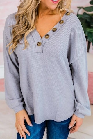 See The Beauty In Me Heather Grey Blouse | The Pink Lily Boutique