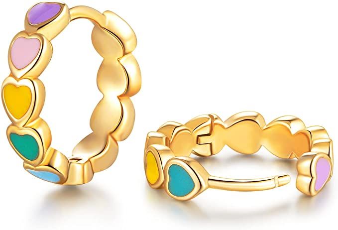 CiNily Heart Rainbow Enamel Small Hoop Earrings/Opal Sutd Earrings for Women Girls Sterling Silve... | Amazon (US)