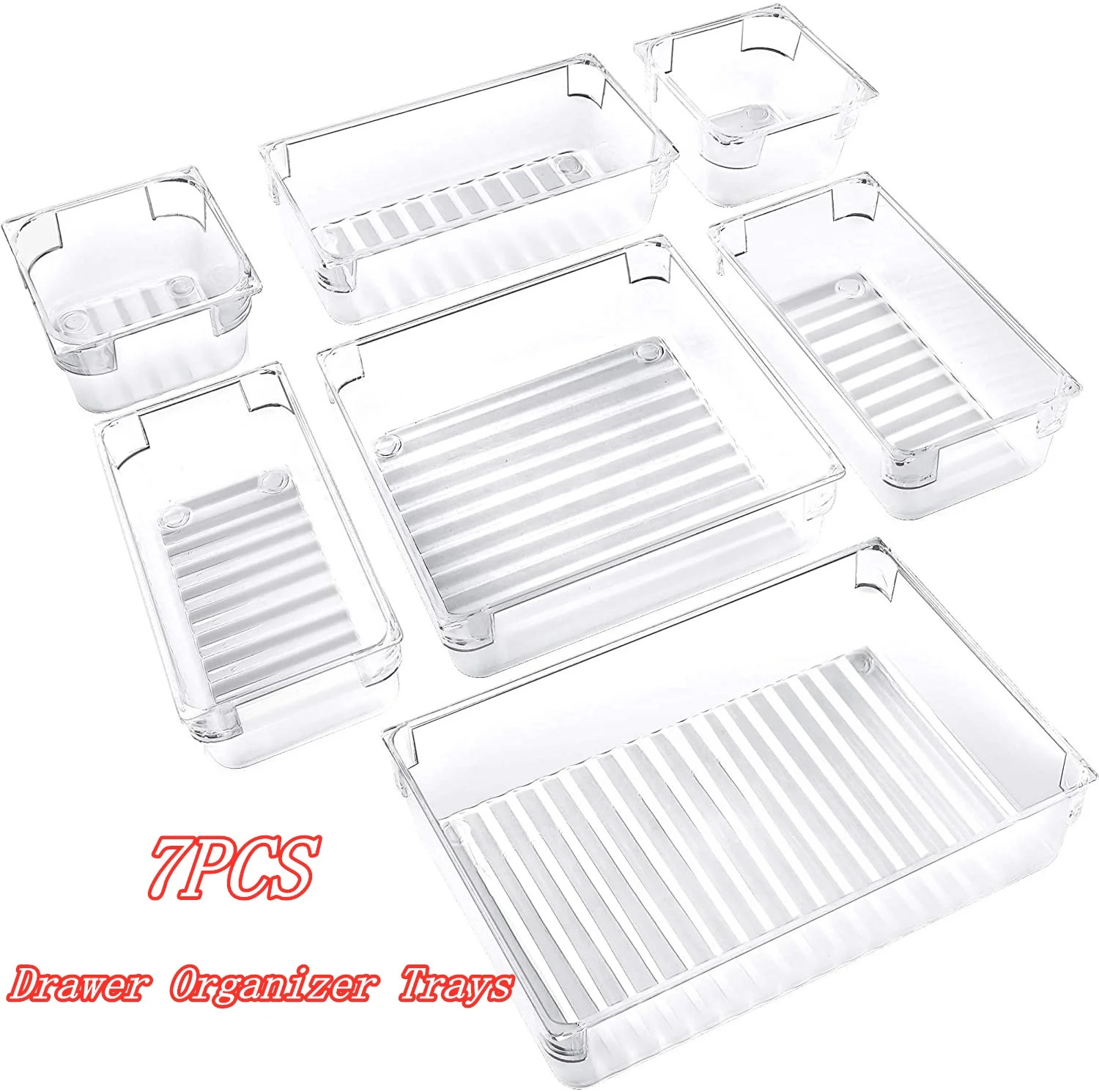 7PCS Clear Plastic Drawer Organizer, Desk Drawer Organizer Tray 4 Size - Makeup Drawer Organizer ... | Walmart (US)