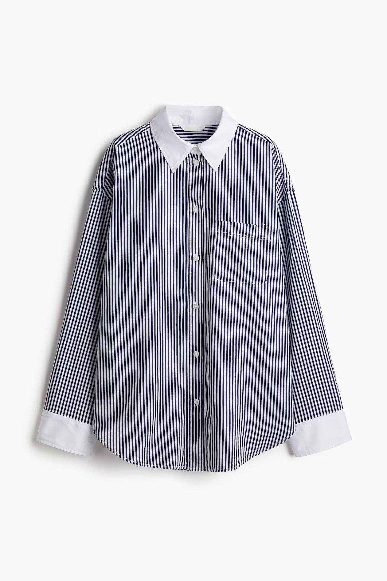 Oversized shirt - Long sleeve - Long - Navy blue/White striped - Ladies | H&M GB | H&M (UK, MY, IN, SG, PH, TW, HK)