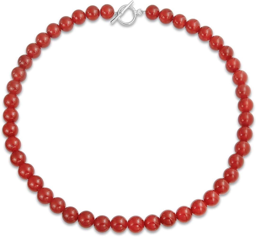 Simple Classic Hand Knotted Created Semi Precious Gemstone Round Ball 10MM Bead Strand Necklace W... | Amazon (US)