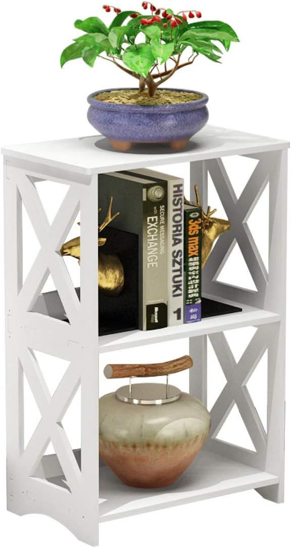 End Table & Side Table 3-Tier, 2 Shelf Small Bookcase, Bookshelf, Simple Nightstand, Bedside Tabl... | Amazon (US)