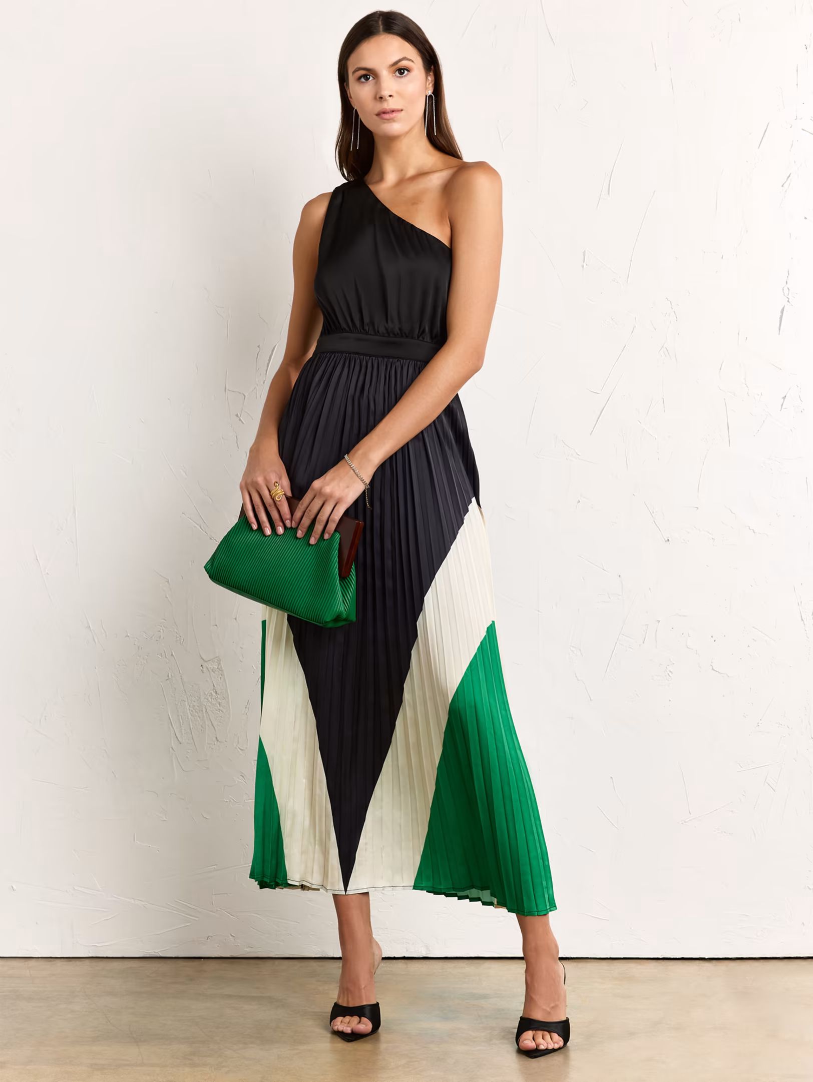 One-Shoulder Pleated Colorblock Dress - Fore Collection | New York & Company