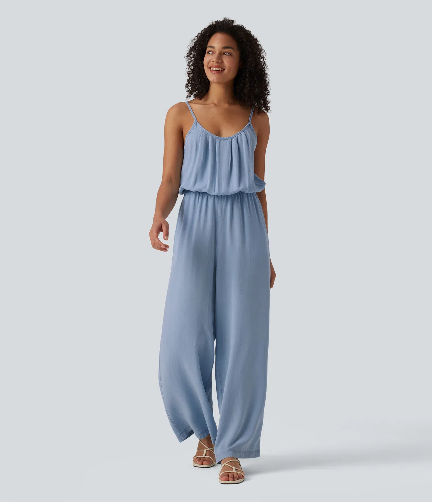 Women’s Wide Leg Denim Casual Slip Jumpsuit with Pockets - Halara | HALARA