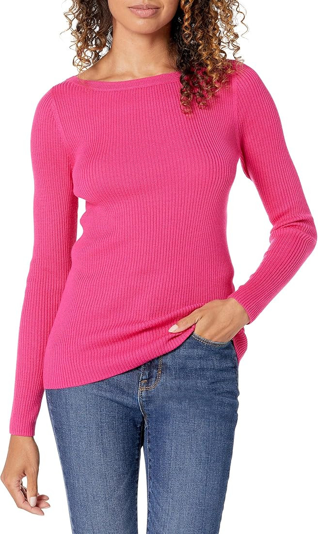 Amazon Essentials Women's Lightweight Ribbed Long-Sleeve Boat Neck Slim-Fit Sweater | Amazon (US)