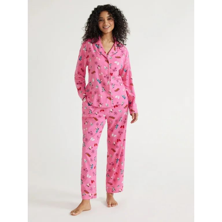 Joyspun Women's Long Sleeve Flannel Sleep Top and Pants Pajama Set, 2-Piece, Sizes XS to 3X | Walmart (US)