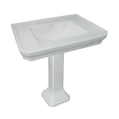 26" Tall White Ceramic Rectangular Pedestal Bathroom Sink with Faucet and Overflow | Wayfair North America