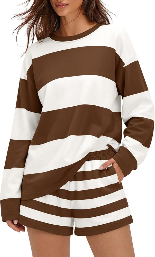 Panadila Women Striped Lounge Set Oversized Shirts and Shorts | Amazon (US)
