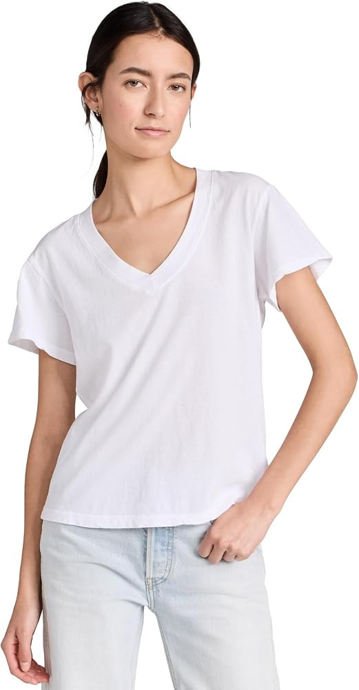 perfectwhitetee Women's Hendrix Cotton Boxy V Neck Tee | Amazon (US)