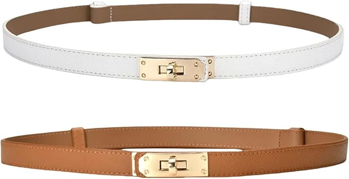 FYHSM 2 Pack Women Skinny Leather Belt Alloy Turn Lock Adjustable Fashion Belts Thin Waist Belt F... | Amazon (CA)