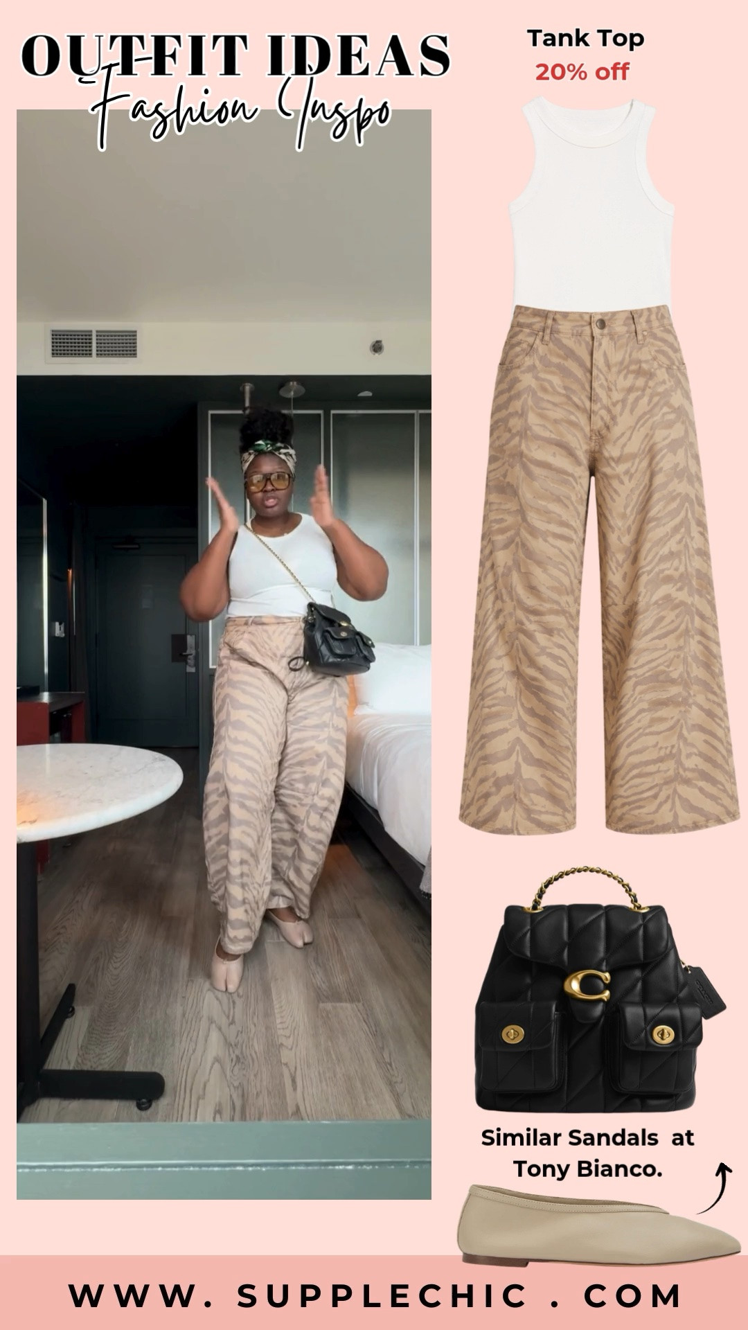 Neutral tones always make getting dressed feel effortless. This outfit pairs a simple tank top with printed wide leg pants for a relaxed yet polished look that works for coffee runs, shopping days, and casual plans.   neutral outfit ideas, wide leg pants outfit, casual chic outfit, everyday fashion, women’s casual style, tank top outfit

#LTKootd #LTKSeasonal #LTKMidsize