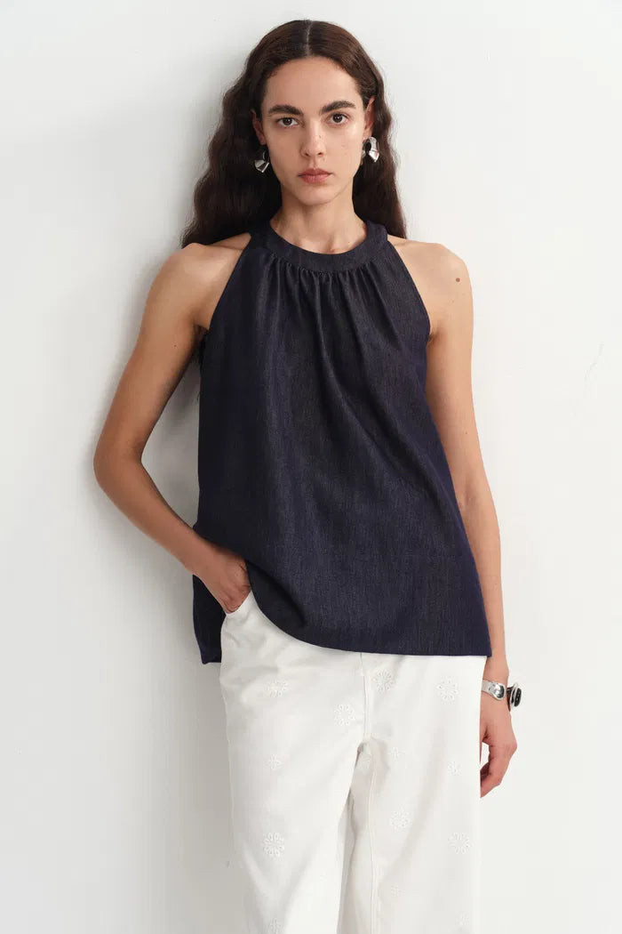 Kyra Sleeveless Vest Top in Lyocell Denim | Fabrique
