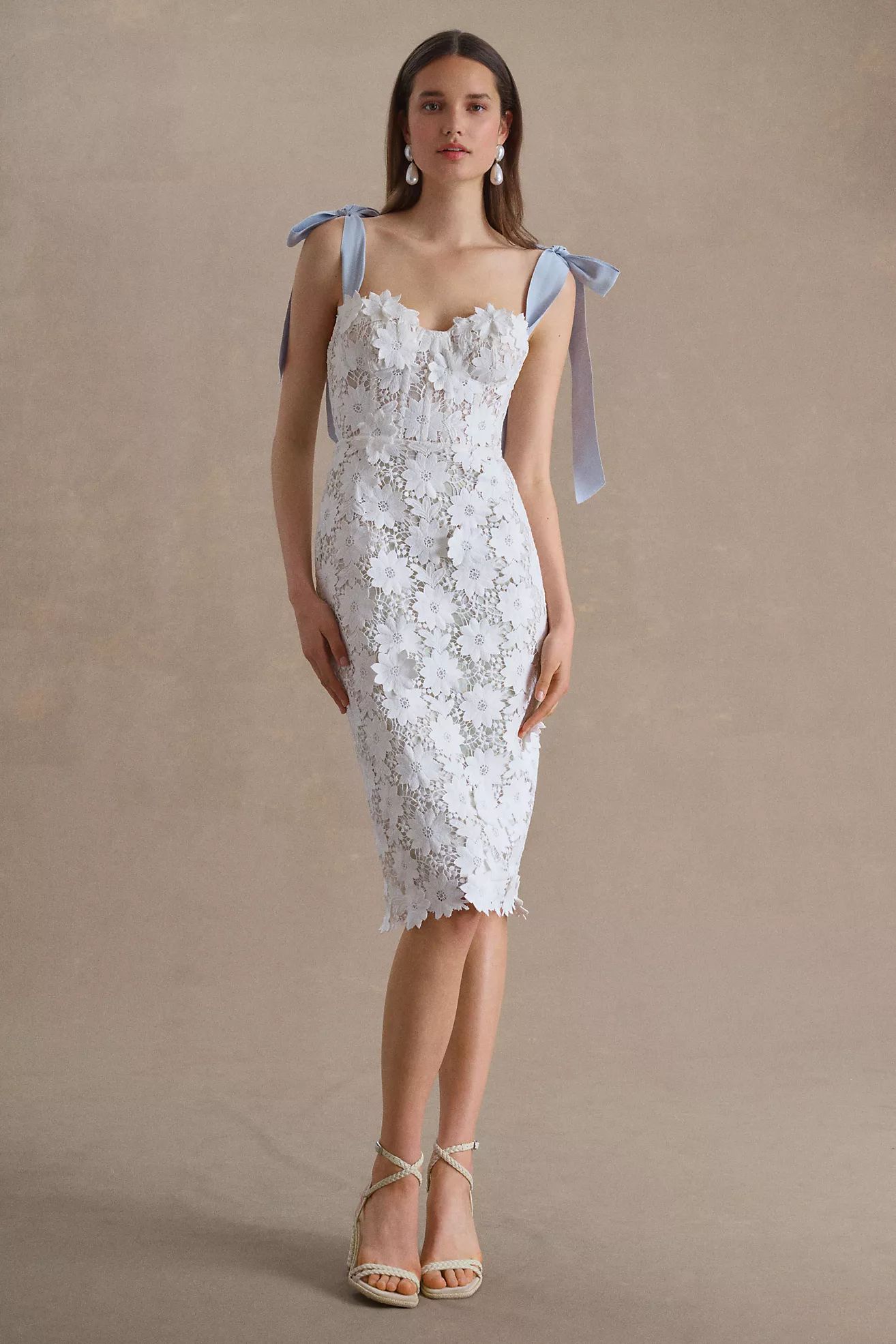 Watters Ambrosia Bow-Strap Lace Midi Dress | Anthropologie (US)