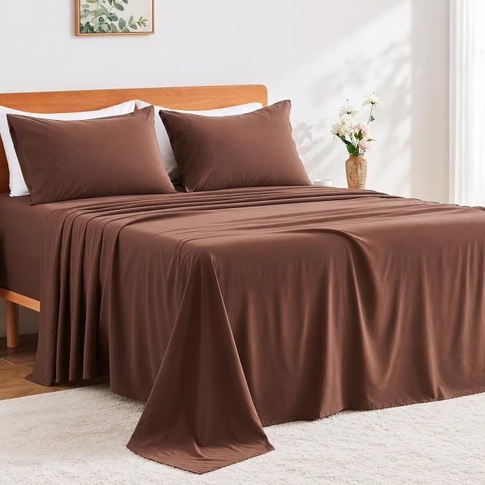 GOKOTTA 4 Piece Cal King Sheet Set - Soft, Breathable & Cozy - Brown | Amazon (US)